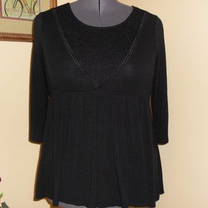 Torrid 1X Black 3/4 Sleeve Baby Doll Top Super Soft Knits